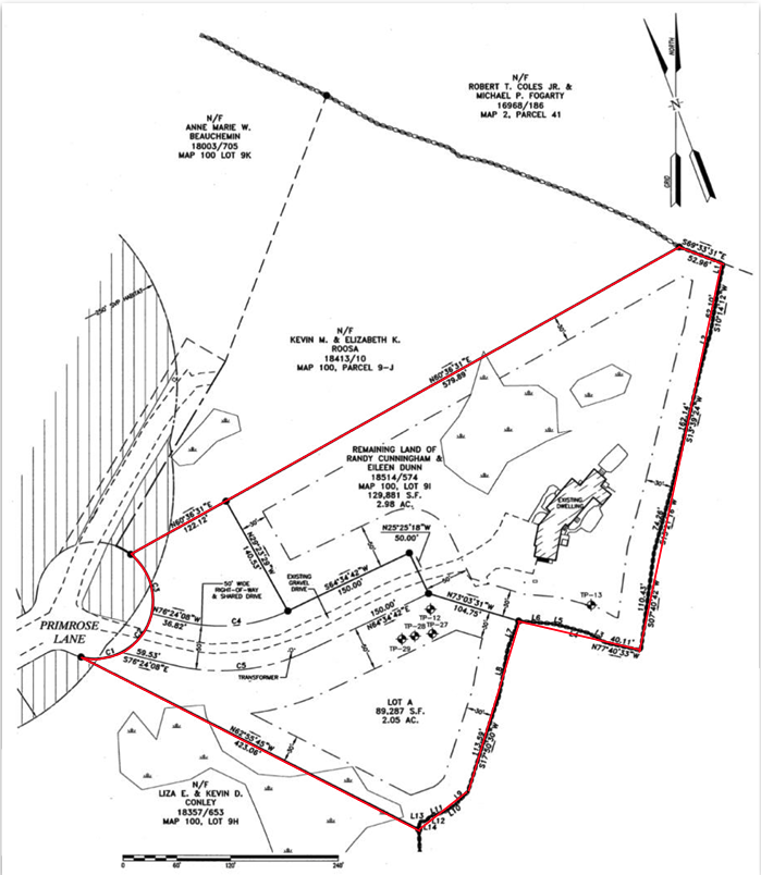 Parcel plan: the house with Lot A, 5.03 acres, under contract